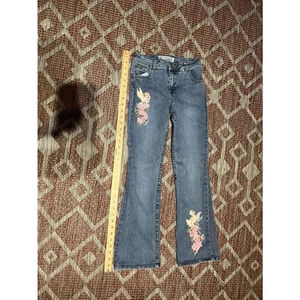 Vintage Y2K Kids Guess Angelic Floral Bejeweled Imagery Boot Cut Jeans Sz 12